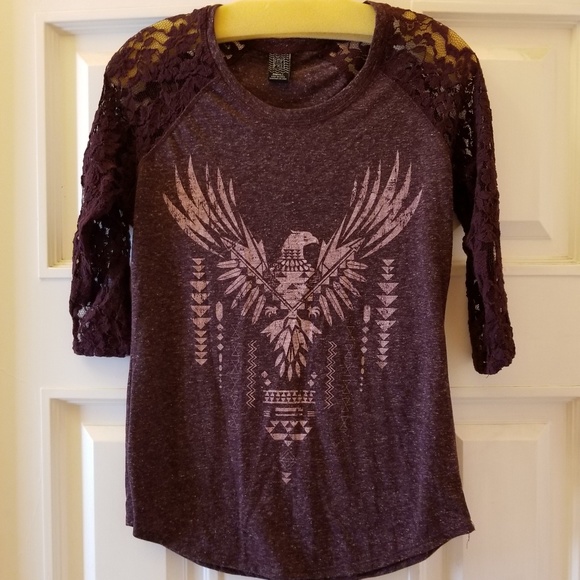Emp Pre Graphic Tee Lace Sleeves Purple Sz Small - Picture 1 of 6